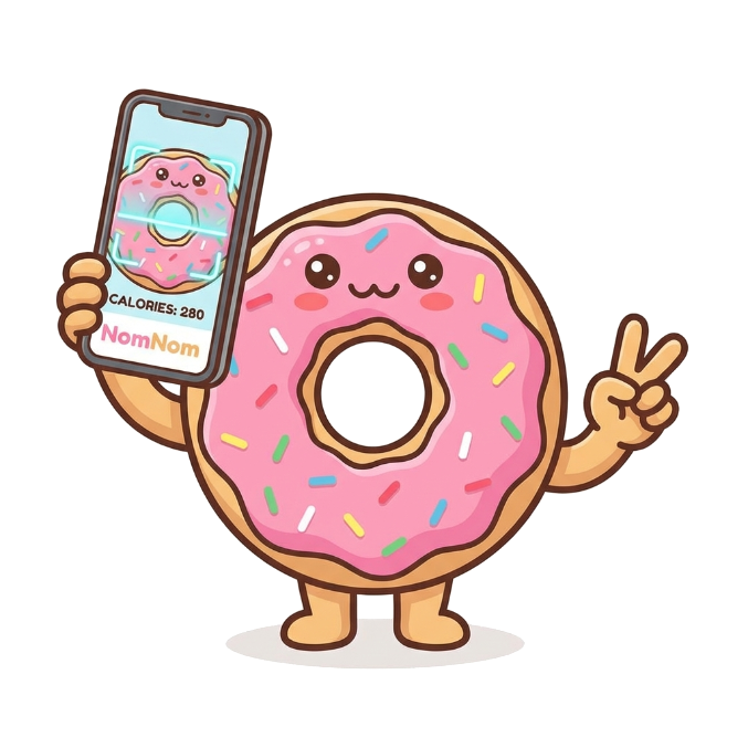 NomNom AI маскот  - пончик с телефоном